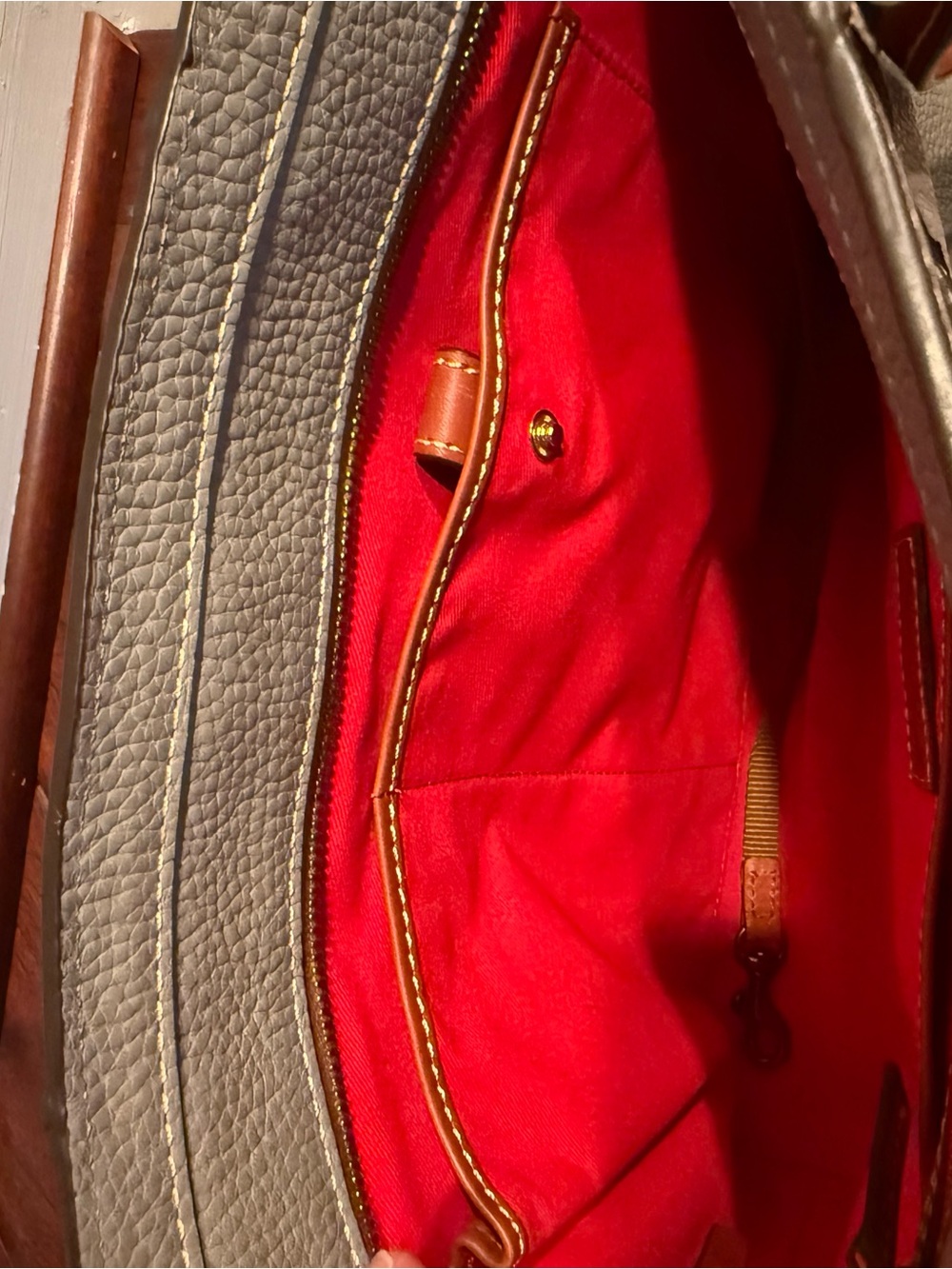 Dooney & Bourke Gray Pebble Leather Tote with Brown Straps and Front Pocket - Picture 8 of 10